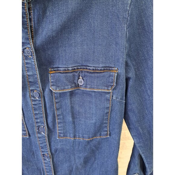 Kut From The Kloth Denim Shirt Dress Medium Button-Down Cotton Blend Roll Sleeve - Picture 2 of 10